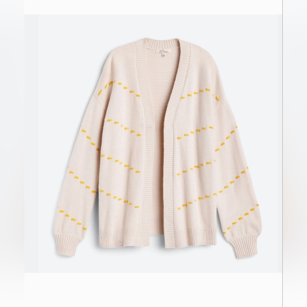 STITCH FIX Les Serein Petunia Cardigan Size XL Open Cream With Yellow Stitching